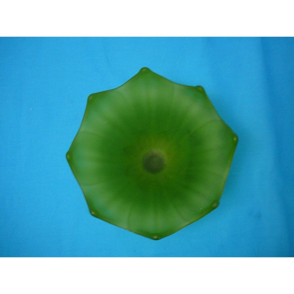 Vtg Westmorland Green Satin Glass Compote Lotus Flower Patten - Picture 2 of 6